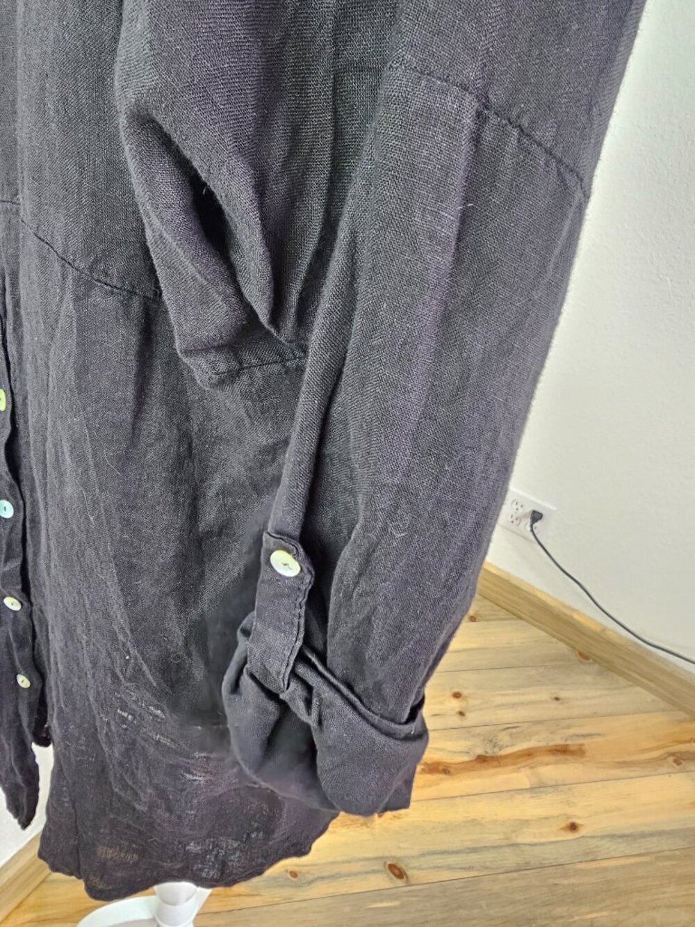 Tempo Paris Black Hi-Low Linen Shirt Size M/L - Picture 5 of 9
